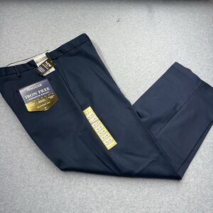 Haggar Iron Free Premium Khaki Cotton Twill Classic Fit Pants Men's 42 Navy Wri…